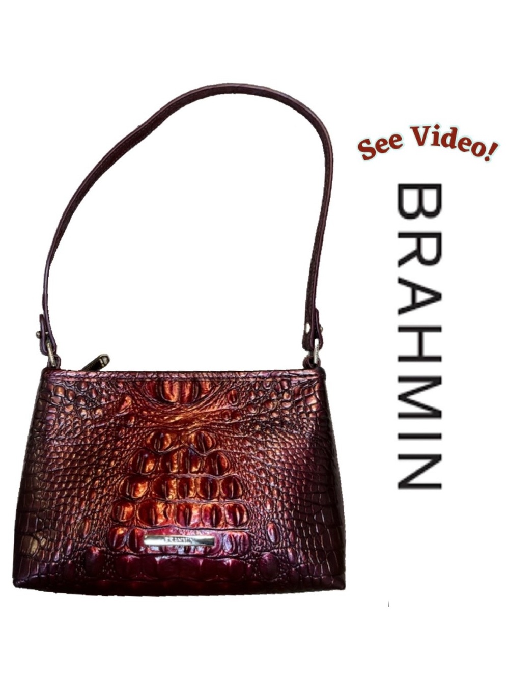 Brahmin Lorelei Melbourne Shoulder Bag Iridescent Metallic Oxblood Dragon Blood